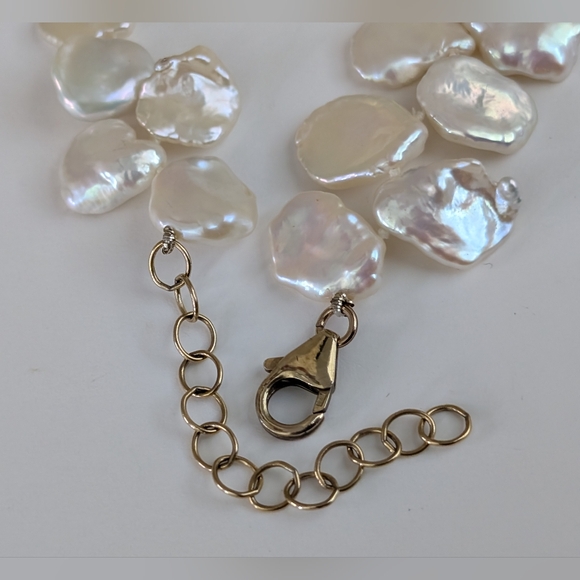 18.5" Keshi 12.5mm Cornflake Cultured Pearl Necklace Gem Quality 14k GF - Picture 4 of 6